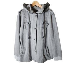 EZEKIEL Gray Military Style  Skater Casual Faux Fur Lined Hoodie Jacket SZ L